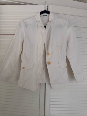 United Colors Of Benetton White Cotton Blazer Jacket